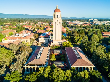 Drone view of Hoover Tower of Stanford Universityのeditorial素材
