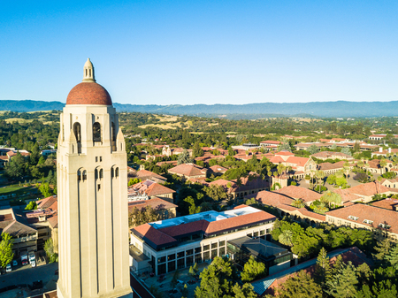 Drone view of Hoover Tower of Stanford Universityのeditorial素材