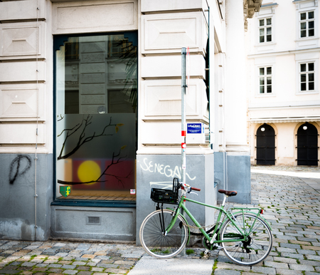 Bike parked on typical Vienna  streetのeditorial素材