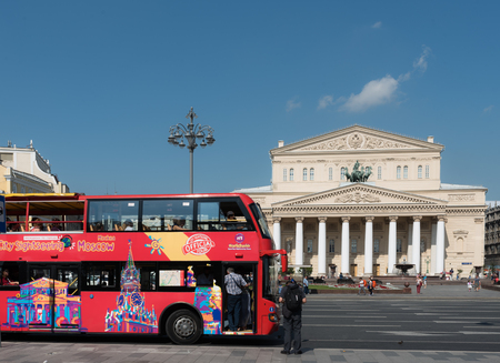 Tourist bus on the streets of Moscow and Big Theaterのeditorial素材