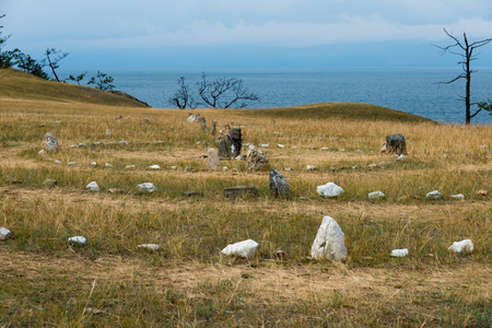 Ritual circles on the shores of Lake Baikalの写真素材