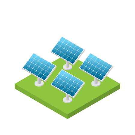 Simple isometric solar cell power plant isolated, white backgroundのイラスト素材