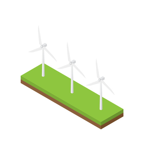 Wind turbine isometric vector, natural future energy, illustration white background.のイラスト素材