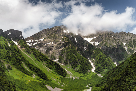 Mount Hotaka in Kamikochi national park summer season, Matsumoto, Japanの写真素材