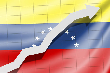Arrow up on the flag of Venezuela as backgroundの写真素材