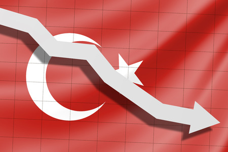 The arrow falls on the background of the Turkey flagの写真素材