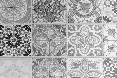 Ceramic tiles mega set. Vintage tiles with Black and white and geometrical patternsの写真素材