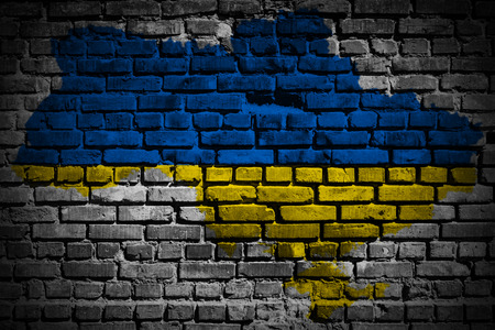 Ukraine map flag on a brick wallの写真素材