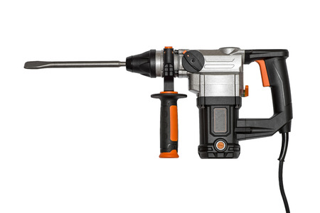 Electric drill with handle isolated on white background. Perforated drill isolated on whiteの写真素材