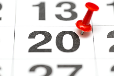 Pin on the date number 20. The Twenty second day of the month is marked with a red thumbtack. Pin on calendarの写真素材
