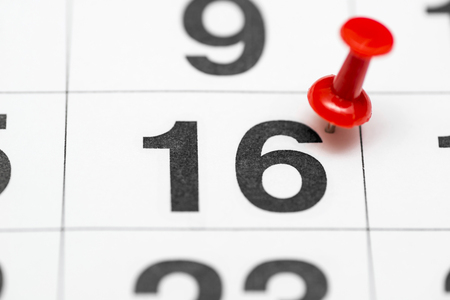 Pin on the date number 16. The Twenty second day of the month is marked with a red thumbtack. Pin on calendarの写真素材