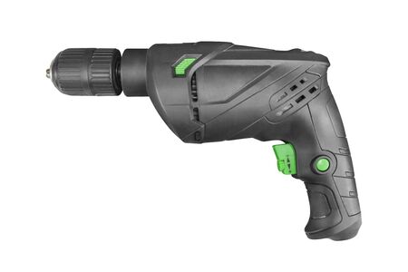 Black electric drill isolated on white background. Electric drill. Perforator isolatedon white backgroundの写真素材