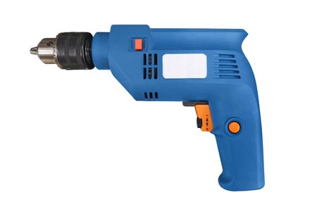 Blue electric drill isolated on white background. Electric drill , isolated on a white backgroundの写真素材