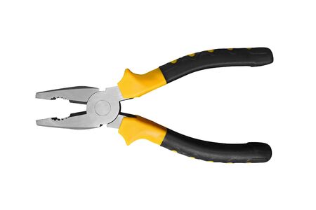 Pliers yellow and black color on white background. Pliers isolated on whiteの写真素材