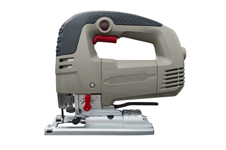 A jigsaw power tool isolated on white. Electric jig saw. Professional electric jig saw isolated on whiteの写真素材