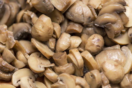 Cut mushrooms from the cut slices of mushroomsの写真素材