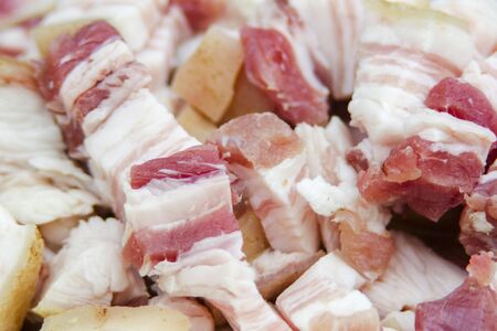 Fresh raw bacon belly slice pork meat pig cold food backgroundの写真素材