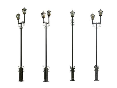 Set of street lamps on white background. Lamp post collection. Street lampost set. Streetlight collectionの写真素材