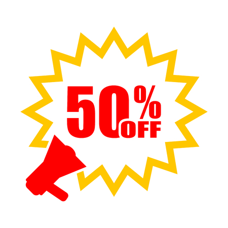 Megaphone with percent discounts. Vector sale labels and megaphone. Business Concept. Discount. Vector illustrationのイラスト素材