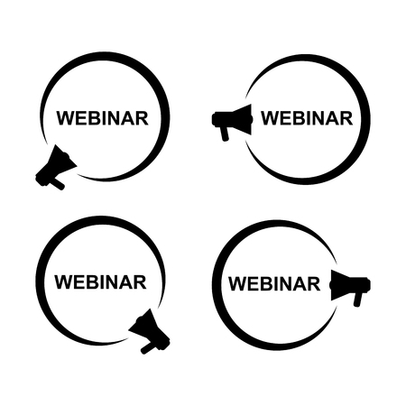 Set of Megaphone sign with text webinar. Announcement of the webinar. Webinar advertising. Vector illustrationのイラスト素材
