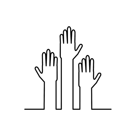 Raised hands vector on white background. Raised hands volunteering vector concept. Volunteering icon concept.  Vector illustrationのイラスト素材
