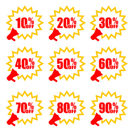 Megaphone with percent discounts. Vector sale labels and megaphone. Business Concept. Discount. Vector illustrationのイラスト素材