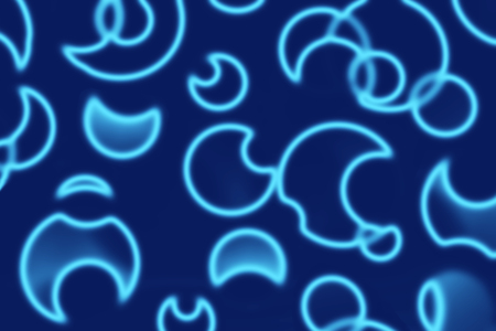 Dark blue background with neon shapes of different shapes. Wallpaper with neon shapes on a dark blue backgroundの写真素材