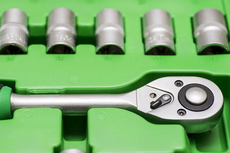 Universal tool set for car repair. Set of tools for car repair in box. Close-upの写真素材
