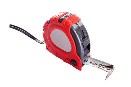 Red tape measure isolated on white background. Tape measureの写真素材