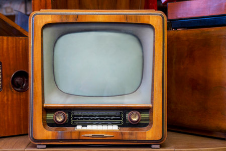 Vintage television. Old television set is placed in the electrical storesの写真素材