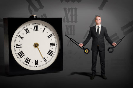 business man stopped the time, broke the clockの写真素材