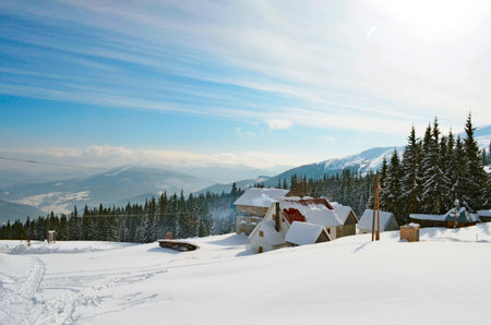 Slope on the skiing resortの写真素材