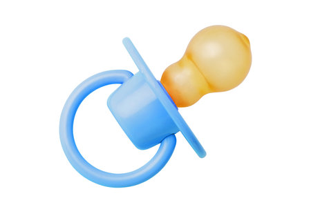 Orthodontic pacifier isolated on white. Blue baby pacifier on white background