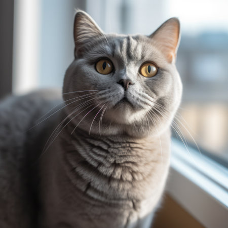 Portrait of a cute cat looking away. British shorthair cat. Generative AIの素材