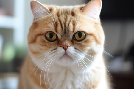 Portrait of a cute cat looking away. Exotic Shorthair cat breed. Generative AIの素材