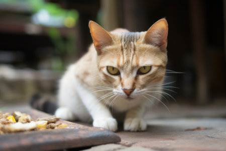 Portrait of a cute cat looking away. Canaani cat breed. Generative AIの素材