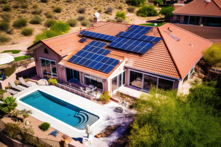 Solar panels on roof of the house renewable energy . Generative AIの素材