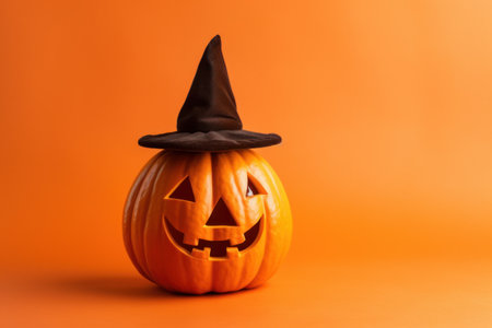 Halloween pumpkin on orange background. Generative AIの素材