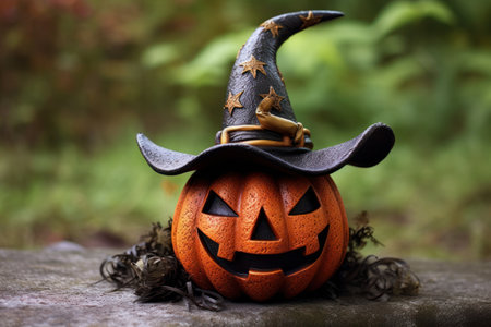 Scary pumpkin lantern with a wicked grin on Halloween. Generative AIの素材