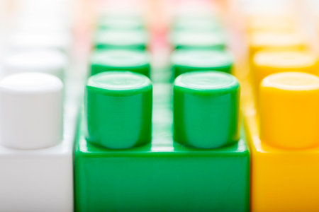 Plastic building blocks background. Colorful toy bricks for kid.の写真素材