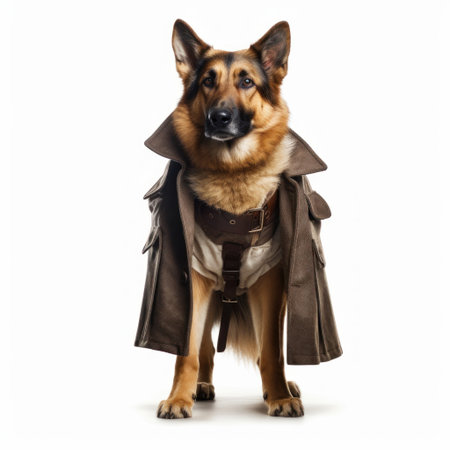 Detective German Shepherd dog on white background. Generative AIの素材