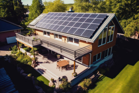 Solar panels on roof of the house renewable energy . Generative AIの素材