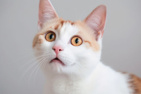Portrait of a cute cat looking away. Japanese Bobtail cat breedの素材