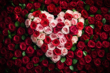 Rose flowers arranged in shape of heart, creating romantic floral masterpieceの素材