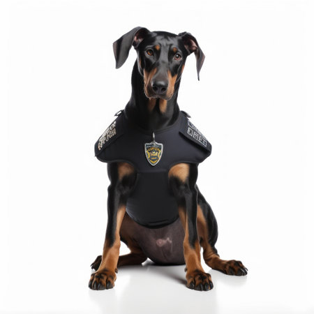 Dog guard on a white background. Security agency. Dog trainingの素材