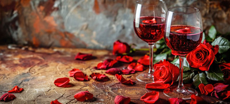 Valentines day background with glasses of champagne and rosesの素材