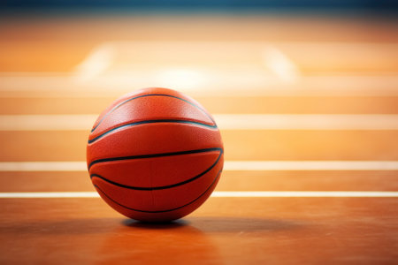 Orange Basketball on Indoor Court Close-Upの素材