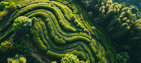 Lush Aerial View of Serpentine Tea Gardenの素材