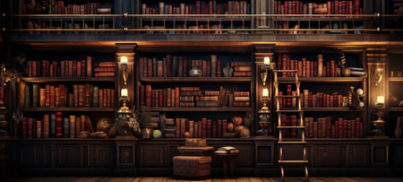 Classic Library Interior with Vintage Booksの素材