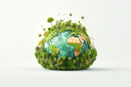 Illustrated Miniature Earth with Diverse Ecosystemの素材